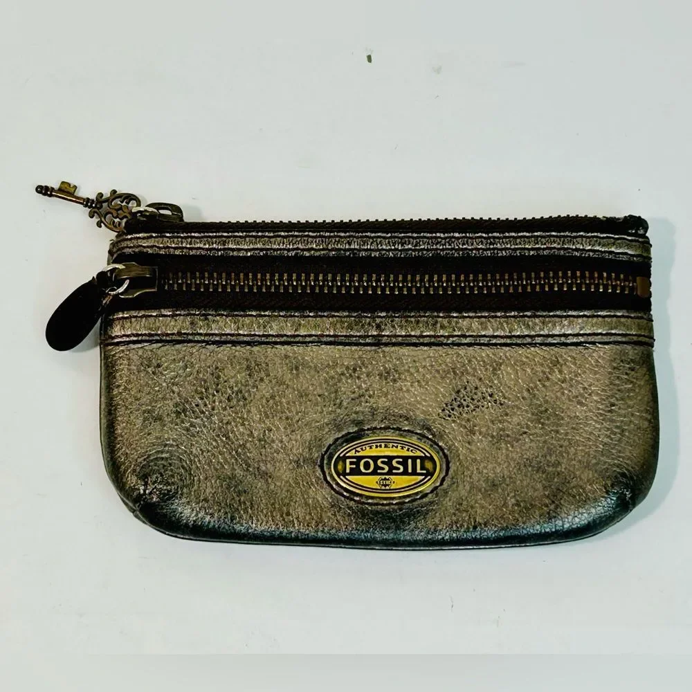 Fossil Metallic Leather Pouch 6” x 3.5”